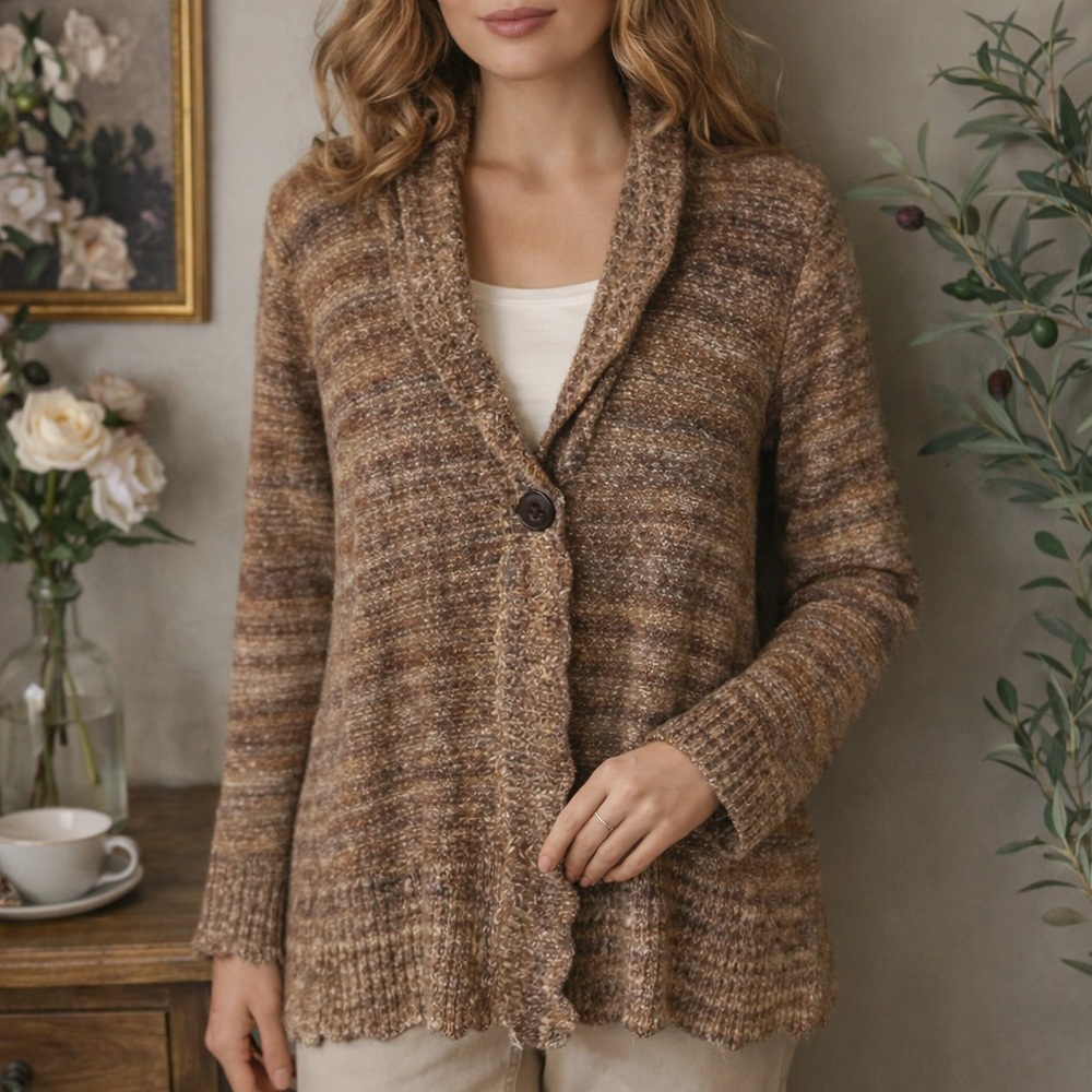 Alfred Dunner Marled Knit Shawl Collar Cardigan Brown Cozy Cottagecore Size L